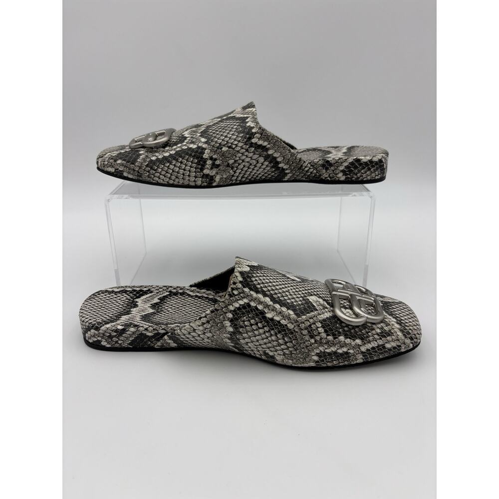 Balenciaga Cosy BB Mules Snake Grey Cream Size 37 / 7 Square Toe Luxury Logo - Picture 15 of 15
